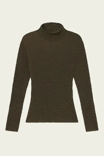 Frame Mesh Lace Turtleneck In Rich Military