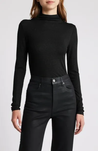 Frame Metallic Funnel Neck Top In Black