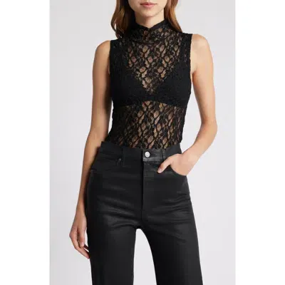 Frame Mock Neck Sleeveless Lace Top In Black