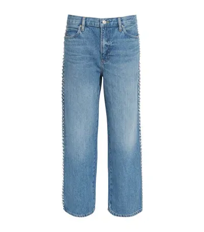 Frame Pearl-trim Le Jane Cropped Jeans In Blue