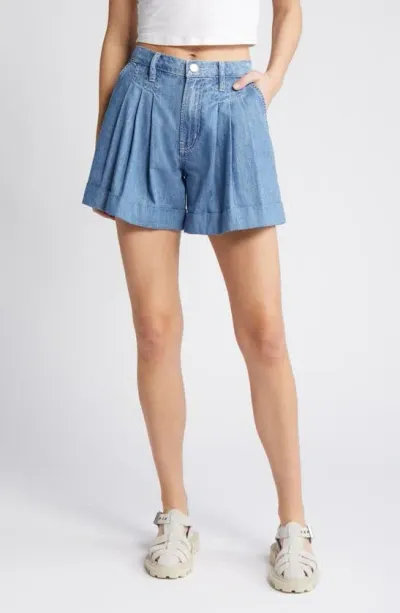 Frame Pleated Wide Cuffed Denim Shorts In Rhythm