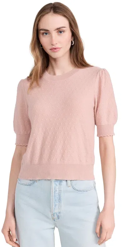 Frame Pointelle Puff Sleeve Sweater Peony In Pink