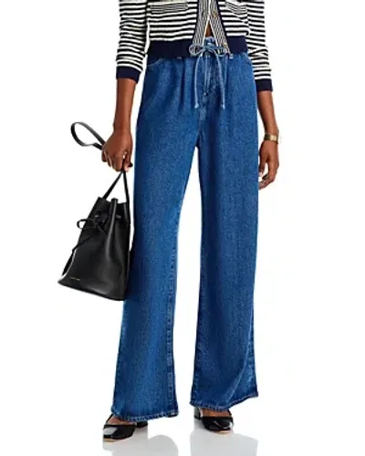 Frame Super Drape High Rise Drawstring Wide Leg Jeans In Ghost