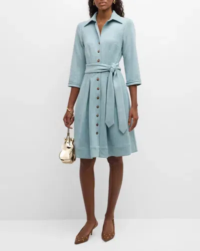 Frances Valentine Bellini Pleated Sueded Shirtdress In Powder Blue