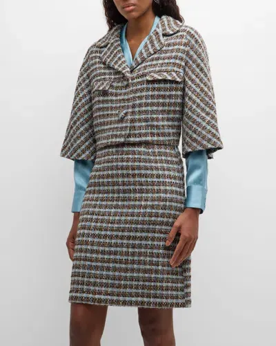 Frances Valentine Cropped Tweed Jacket In Blue/brown