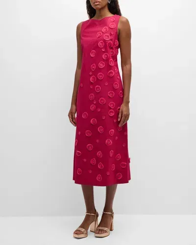 Frances Valentine Mirabelle Sleeveless Floral Applique Midi Dress In Fuschia