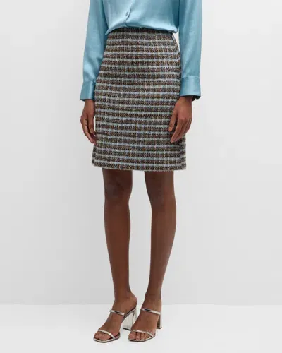 Frances Valentine Plaid Tweed Pencil Skirt In Bluebrown