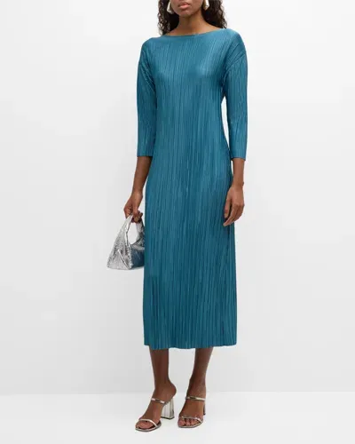 Frances Valentine Slinky Pleated Bateau-neck Maxi Dress In French Blue