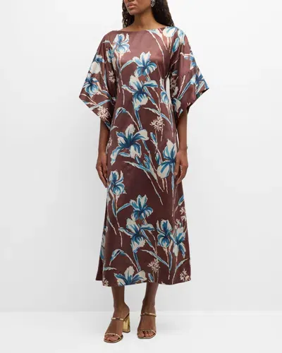 Frances Valentine Spinnaker Printed Bell-sleeve Maxi Dress In Bluebrown