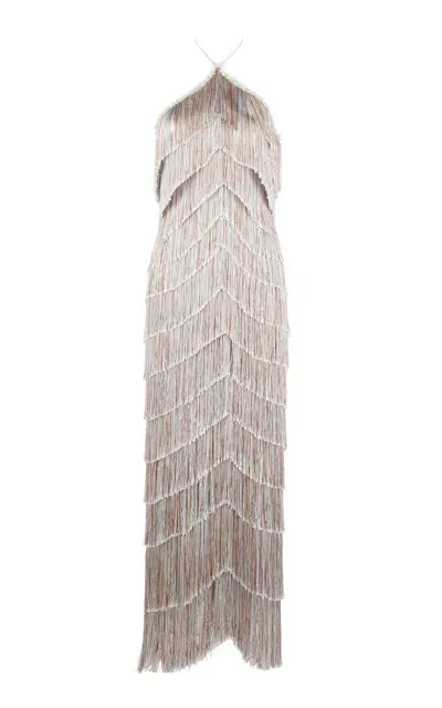 Francesca Miranda Estrella Halterneck Fringe Maxi Dress In Multi