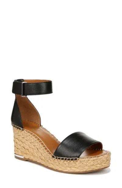 Franco Sarto Clemens Ankle Strap Platform Wedge Sandal In Black Raffia