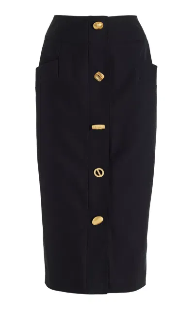 Francoise Bijou Buttoned Cotton Pencil Skirt In Black