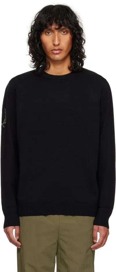 Fred Perry Black Laurel Wreath Sweater In 102