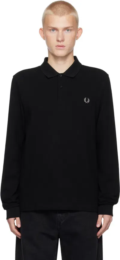 Fred Perry Mens Long Sleeve Plain Signature Polo Shirt Nos In Black/white 350