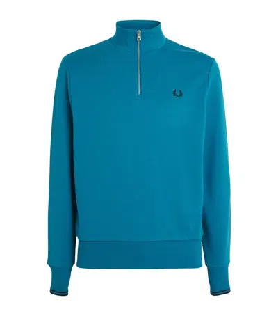 Fred Perry Cotton Half-zip Sweatshirt In Blue