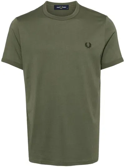 Fred Perry Fp Tipped Cuff Pique Shirt In Green Fabric