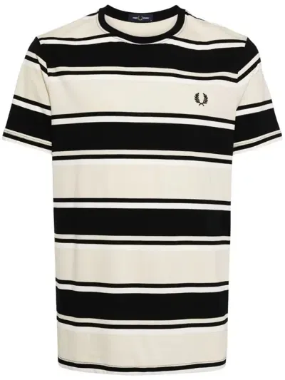 Fred Perry Striped Cotton T-shirt In Brown