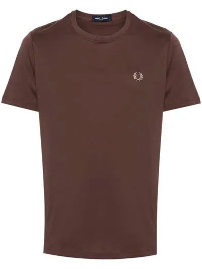 Fred Perry Logo-embroidered Cotton T-shirt In Grey