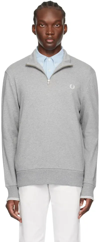 Fred Perry Half Zip Sweatshirt In White