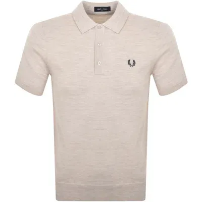 Fred Perry Laurel Wreath-embroidered Fine-knit Polo Shirt In Beige