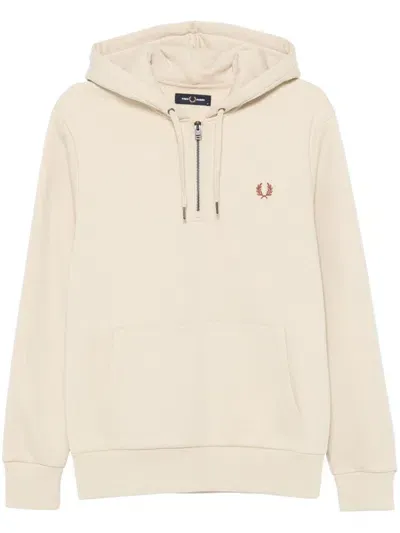 Fred Perry Logo-embroidered Hoodie In Nude