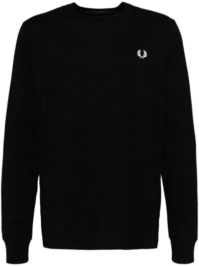 Fred Perry Logo-embroidered Long-sleeved T-shirt In Black