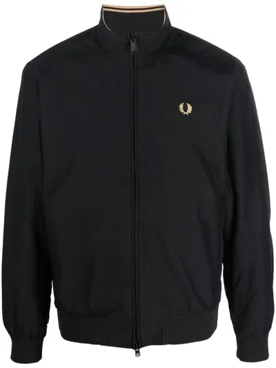 Fred Perry Embroidered-logo Windbreaker In Schwarz