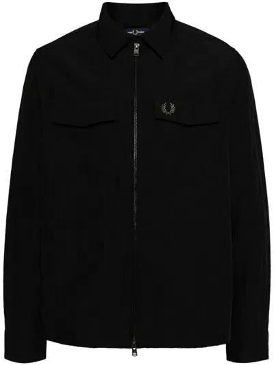 Fred Perry Logo-embroidered Zip-up Windbreaker In Black