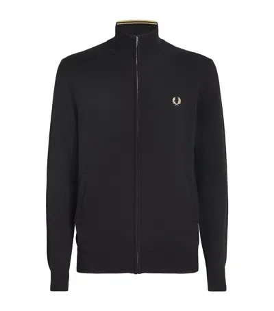 Fred Perry Logo Zip-up Sweater In Black