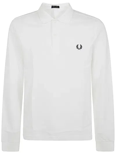 Fred Perry Long Sleeve Plain  Shirt In White