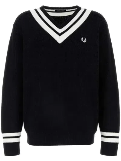 Fred Perry Black Striped Trim V-neck Sweater