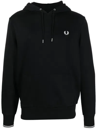 Fred Perry Tipped Hooded Sweatshirt In Black