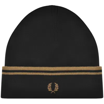 Fred Perry Twin Tipped Ribbed Beanie Hat Black