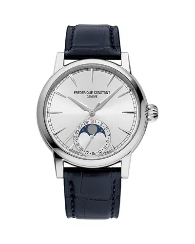 Frederique Constant Men's Swiss Automatic Classic Moonphase Date Manufacture Blue Leather Strap Watch 40mm