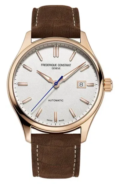 Frederique Constant Classics Index Automatic Leather Strap Watch, 40mm In Rose Goldone