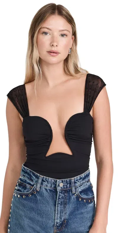 Free People Double Take Thong Bodysuit Black