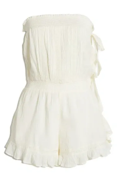 Free People Feelin' Fancy Strapless Cotton Romper In Ivory