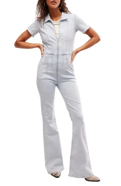 Free People Jayde Denim Flared Jumpsuit In Whimsy