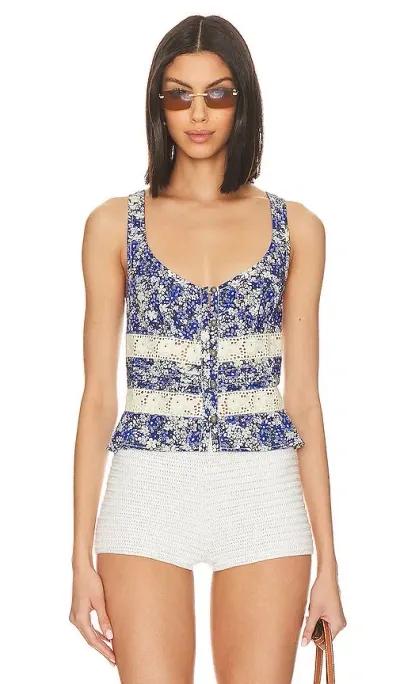 Free People Kiana Lace Tank Printed In Blue