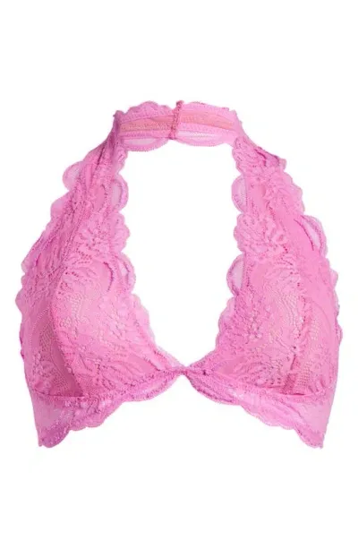 Free People Last Dance Lace Halter Bra In Hot Pink