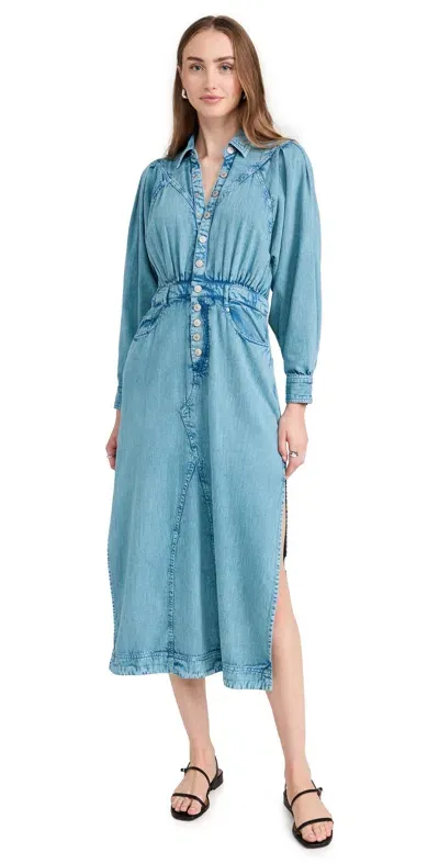 Free People Mad Love Denim Midi Dress Blue