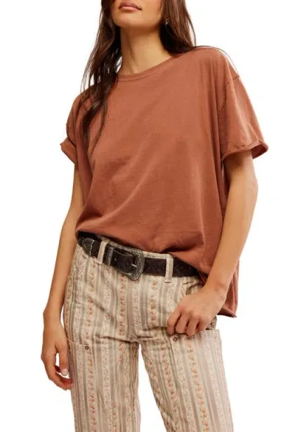 Free People Nina Crewneck Cotton T-shirt In Tortiose Shell