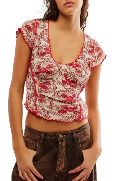 Free People Oh My Baby Crop Mesh T-shirt In Multi