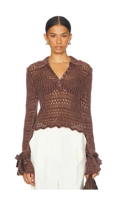 Free People Pointelle Pullover In Chicory Coffee