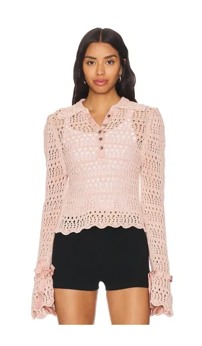 Free People Pointelle Pullover In Mauve Rose