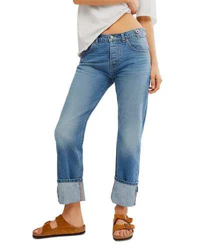 Free People Slim Shade Selvedge Straight Jeans In True Blue