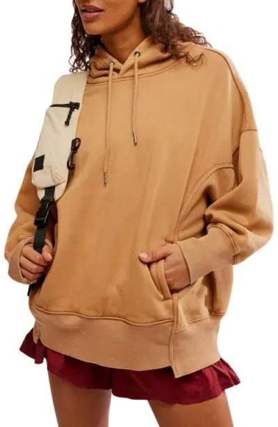 Free People Sprint To The Finish Oversize Cotton Blend Hoodie In Camel