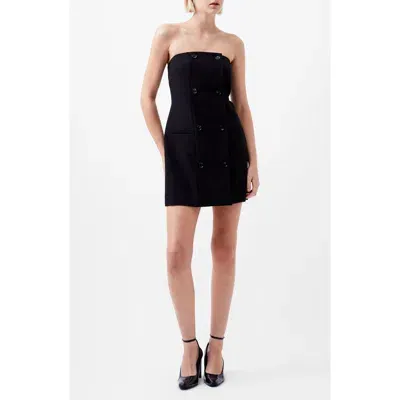 French Connection Azra Double Breasted Strapless Twill Minidress In Black