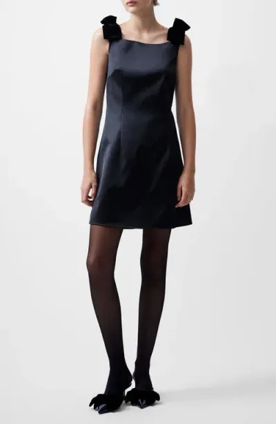 French Connection Carey Bow Shoulder Satin Minidress In Blackout