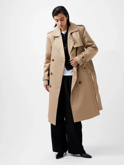 French Connection Coco Twill Trench Coat Autumn Camel In Brown